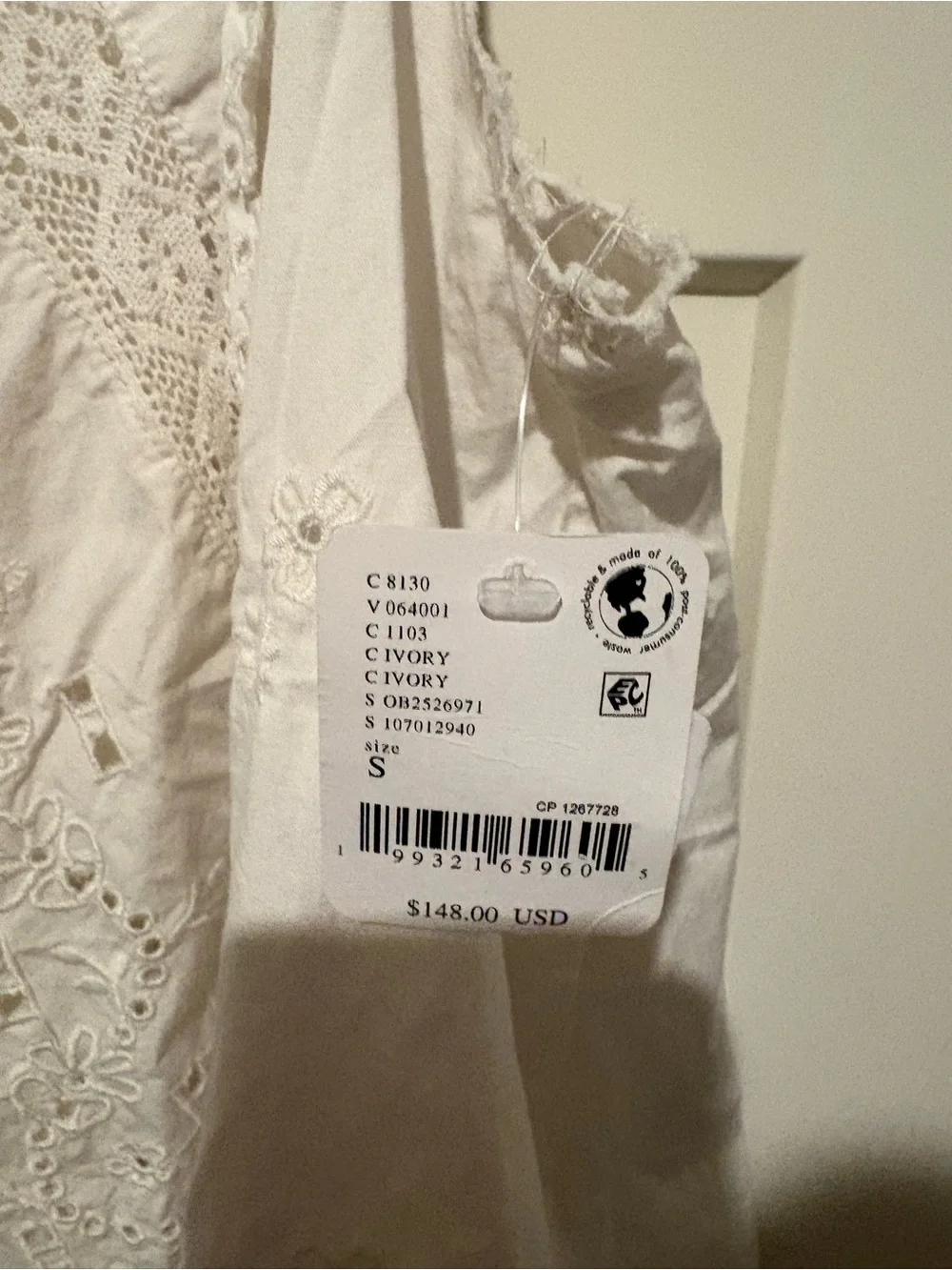 Free People Penelope Mini Dress Ivory Small NWT - Picture 4 of 5